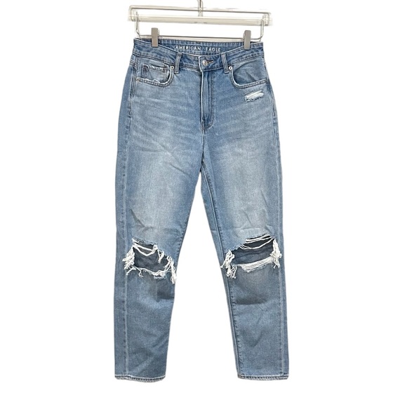 American Eagle High Rise Ripped Mom Jeans SIZE 4 - Picture 1 of 6